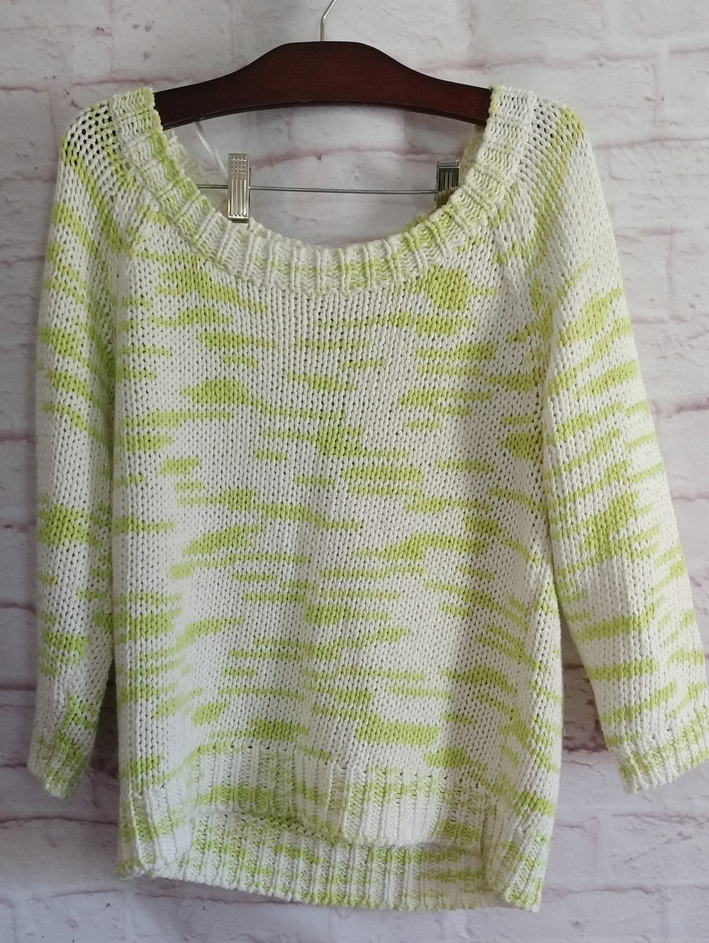 American Eagle Outfitters Cream & Lime Scoop Neck Knit Sweater